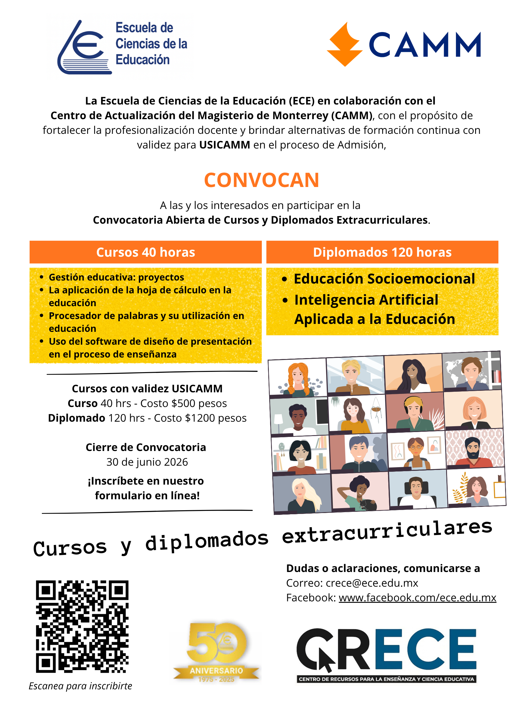Convocatoria ECE-CAMM junio 2026 de cursos y diplomados extracurriculares