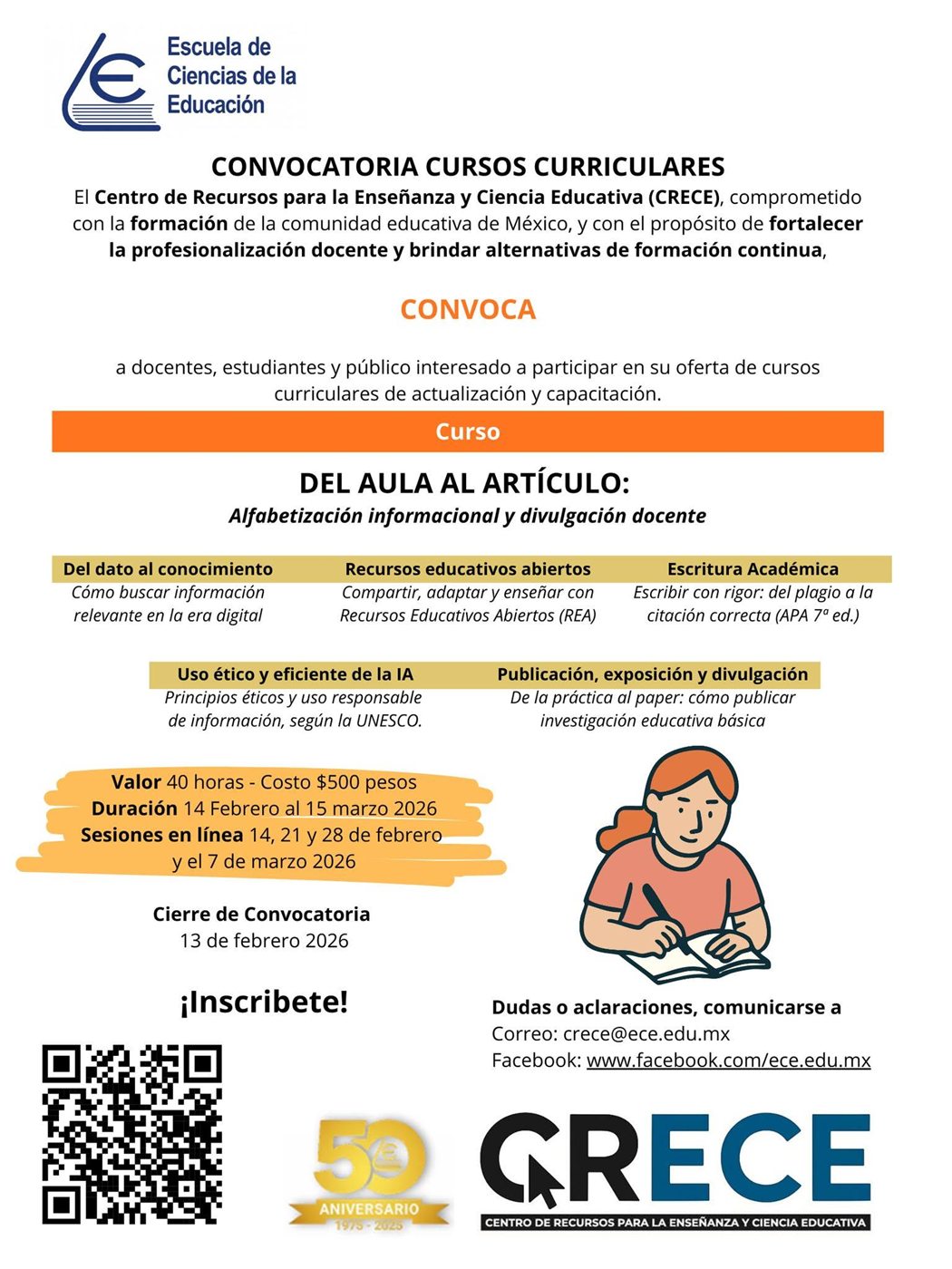 Convocatoria CRECE periodo invernal enero 2026