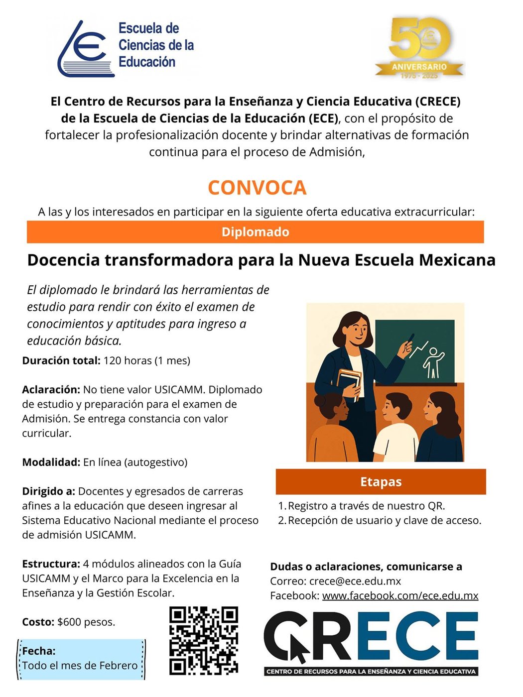 Convocatoria CRECE cursos y diplomados extracurriculares febrero 2026