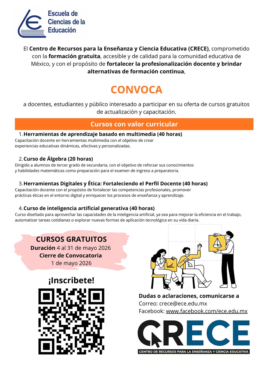 Convocatoria CRECE de cursos gratuitos de mayo 2026