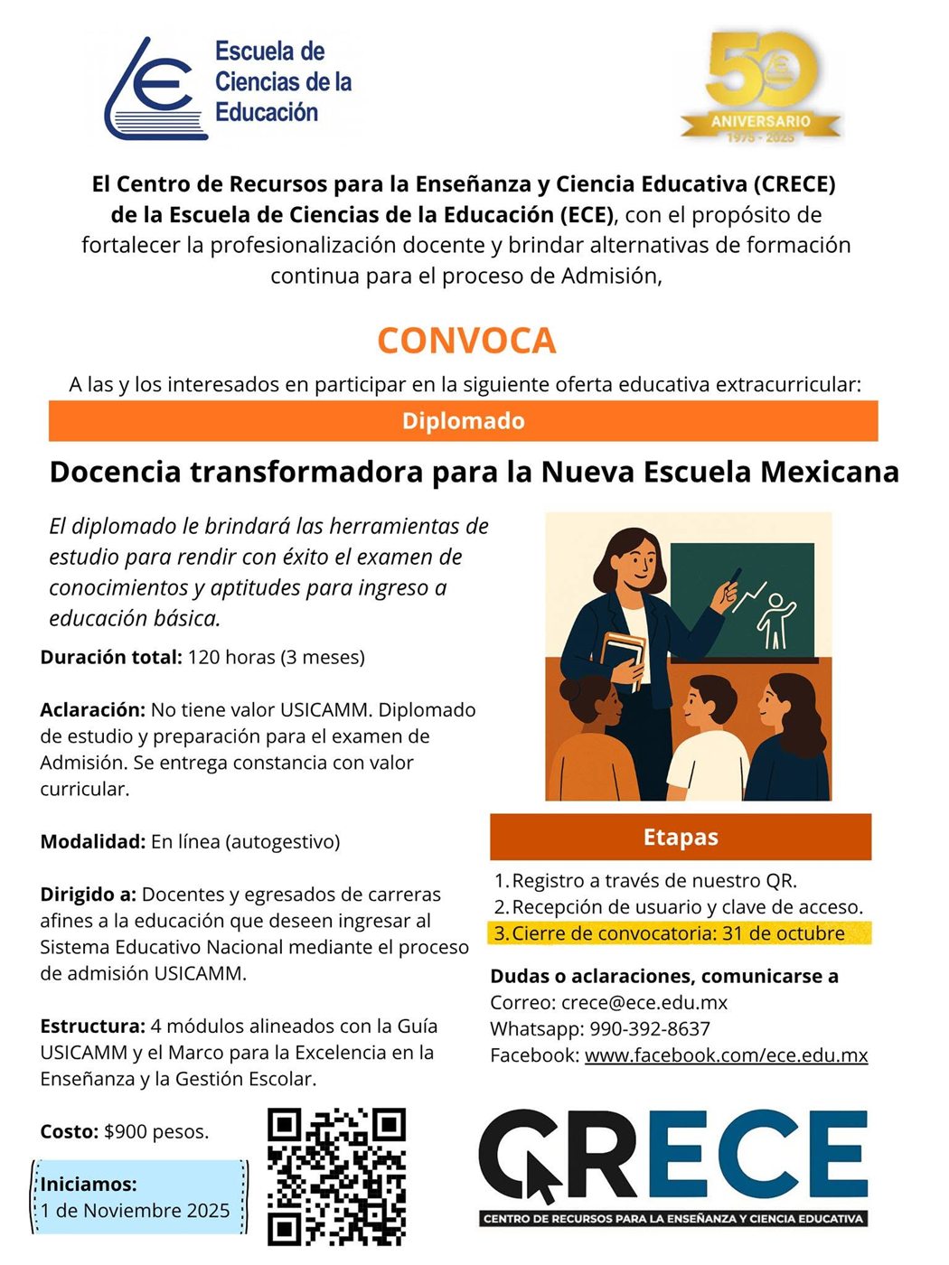 Convocatoria CRECE cursos y diplomados octubre 2025 enero 2026