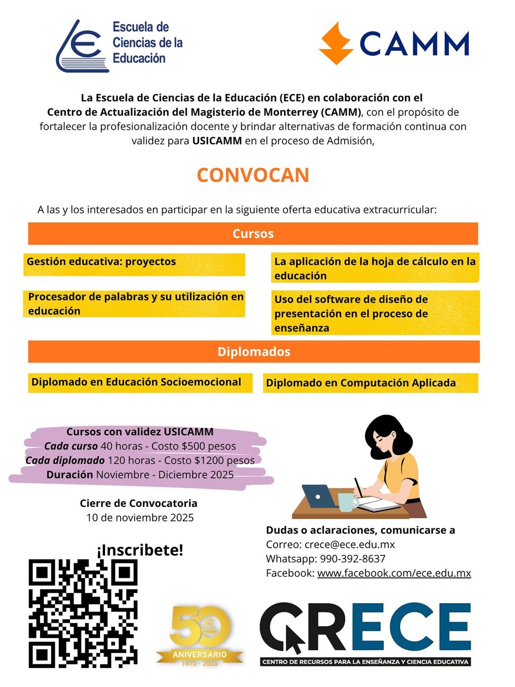 Convocatoria CRECE cursos y diplomados noviembre diciembre 2025