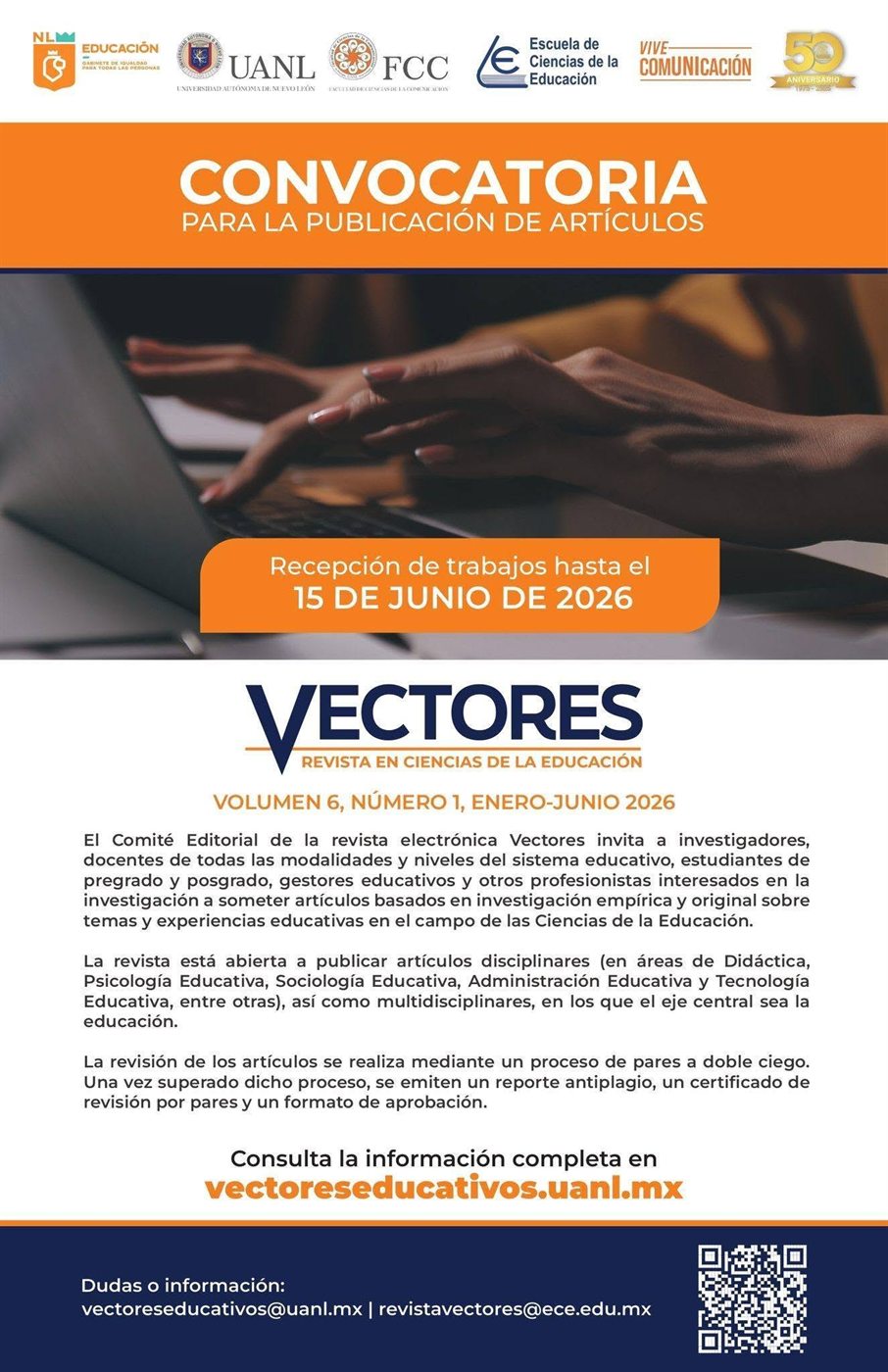 Convocatoria Vectores Volumen 6, N&uacute;mero 1, enero-junio 2026