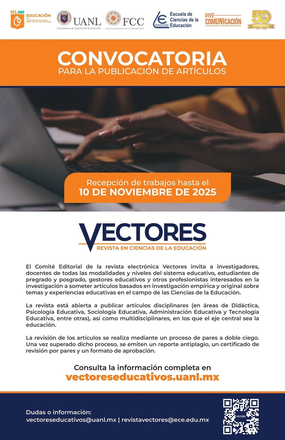 Convocatoria Vectores con recepci&oacute;n de trabajos hasta el 10 de noviembre de 2025
