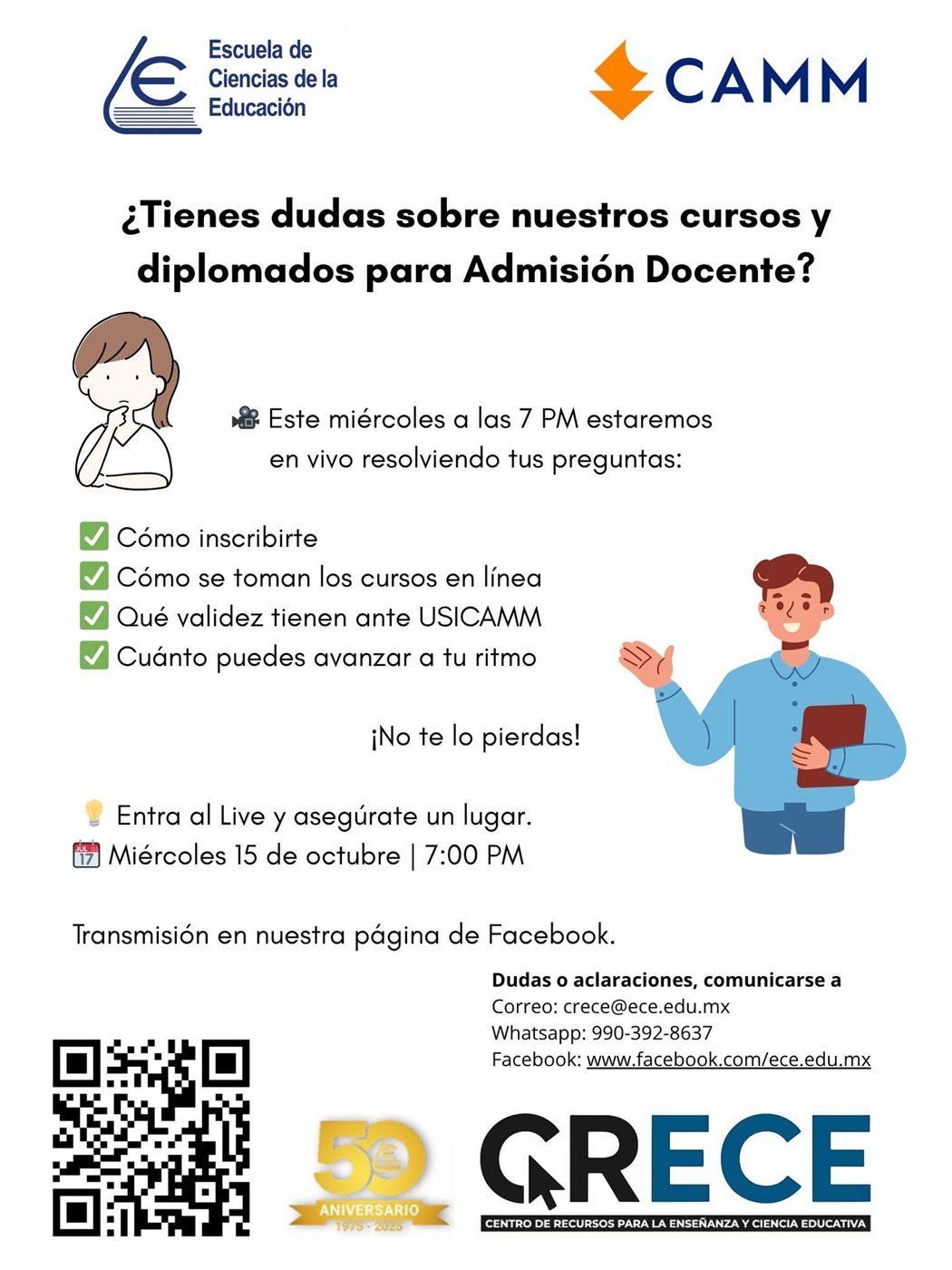Cartel de sesi&oacute;n en vivo ECE y CAMM del 15 de octubre de 2025