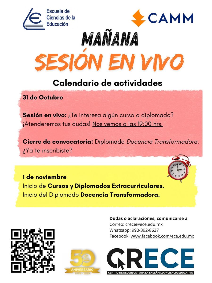 Cartel de sesi&oacute;n en vivo ECE y CAMM del 31 de octubre de 2025